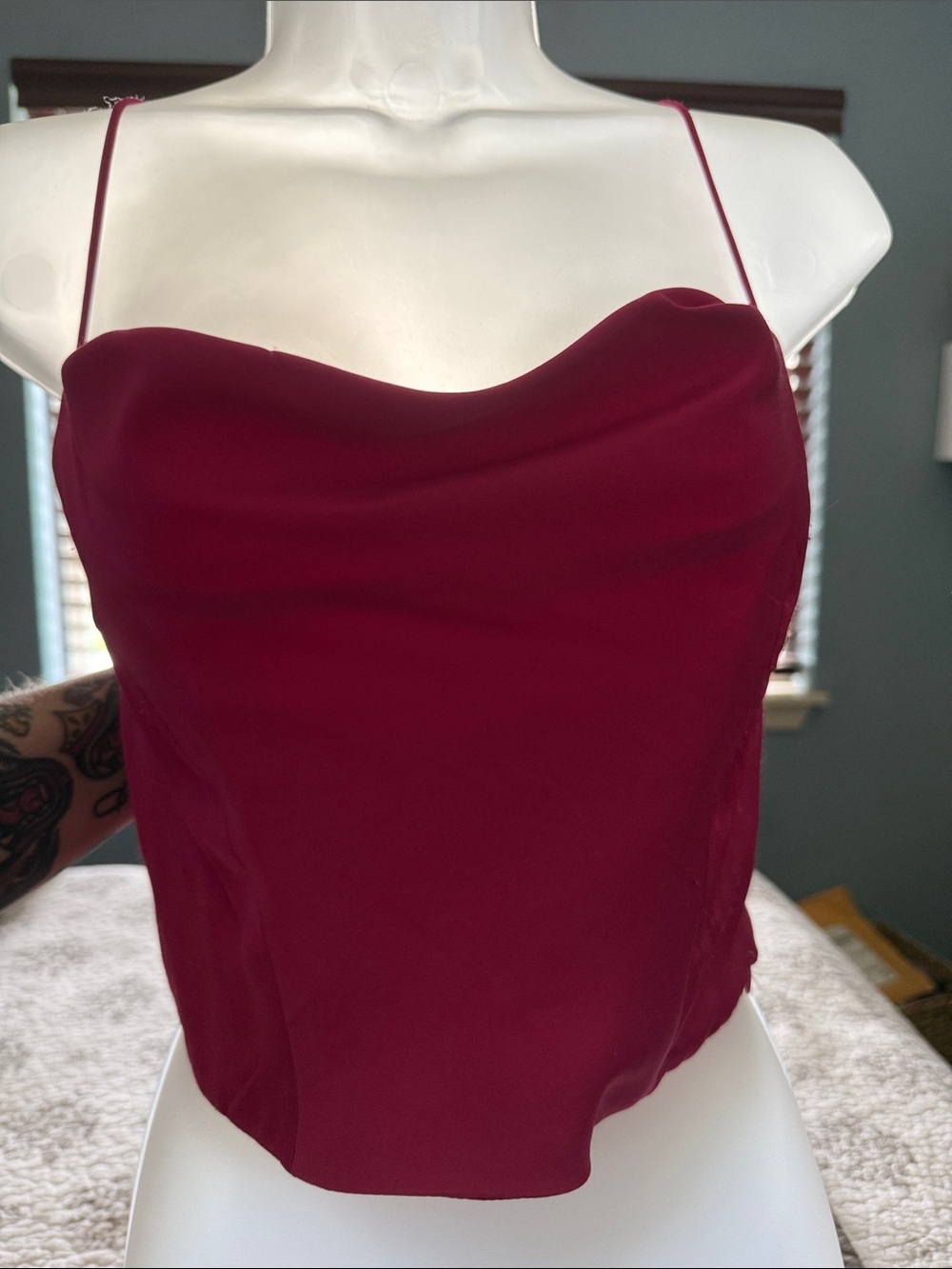 H&M Burgundy Cowl Neck Satin Camisole